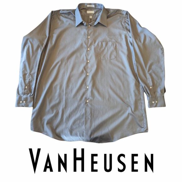 Van Heusen Silver Sateen Long Sleeve Button Up Shirt, 18.5, 37/38 Tall - Picture 1 of 5